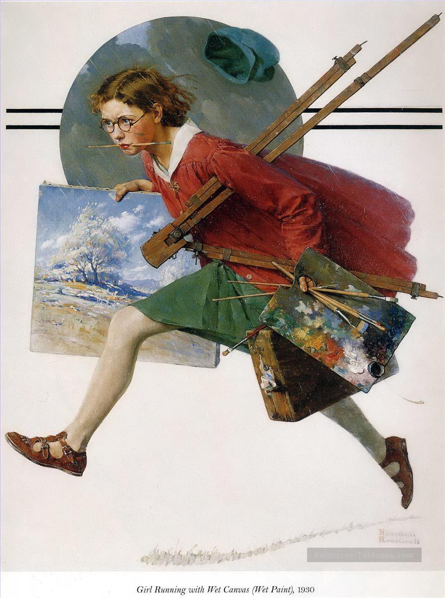 fille courir avec une toile humide Norman Rockwell Peintures à l'huile